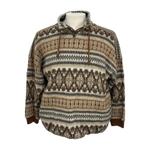 Vintage French Country Express Mens S Sweater Beige Fair Isle Knit Oversize